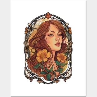 A portrait of a woman in the Art Nouveau style Posters and Art